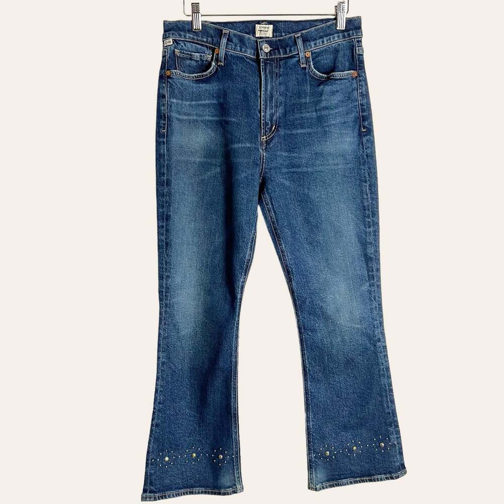 Citizens of Humanity Demy Studded Cropped Flare High Rise Denim Blue Jeans 28